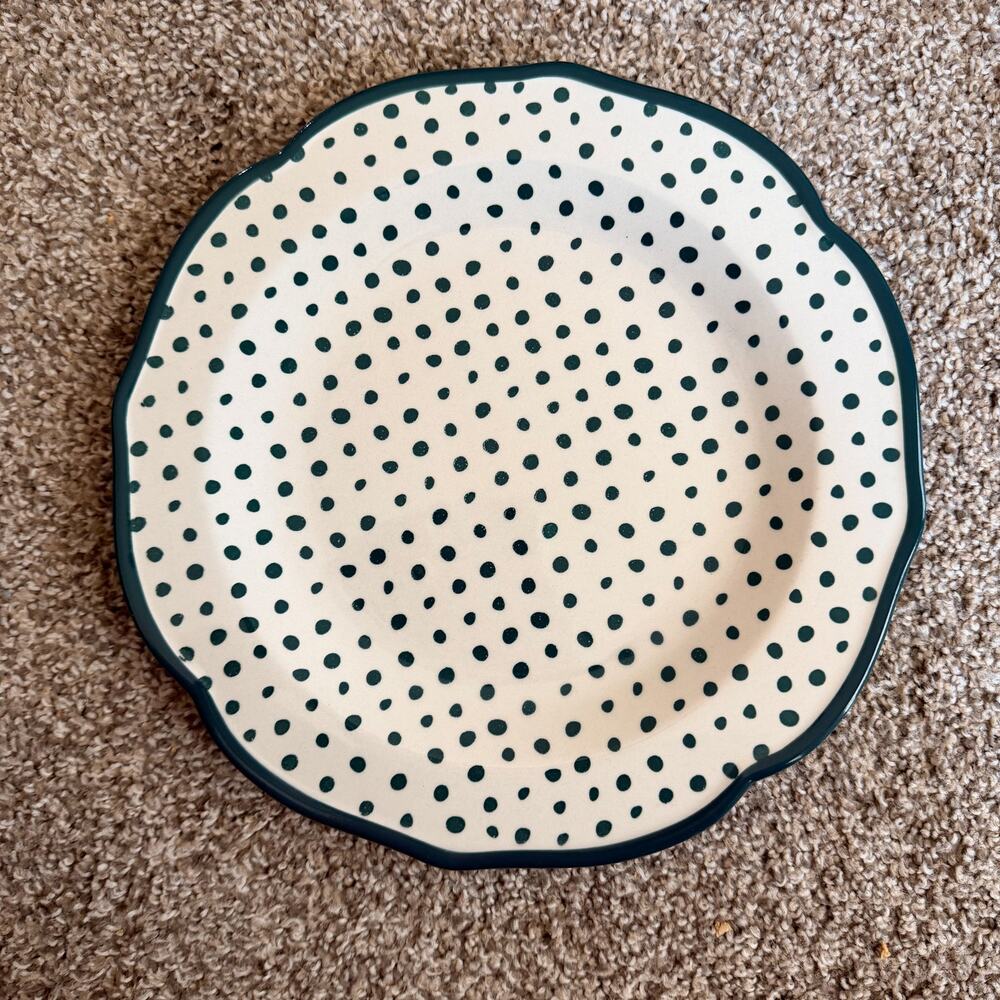 Pioneer Woman Teal Retro Polka Dot 10.5" Dinner Plate Scalloped Edge